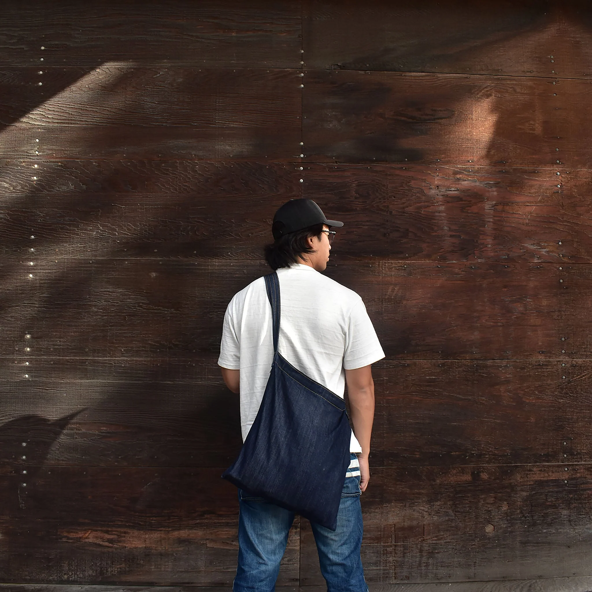 Japanese Denim Flat Shoulder Bag with Pockets - Image 6