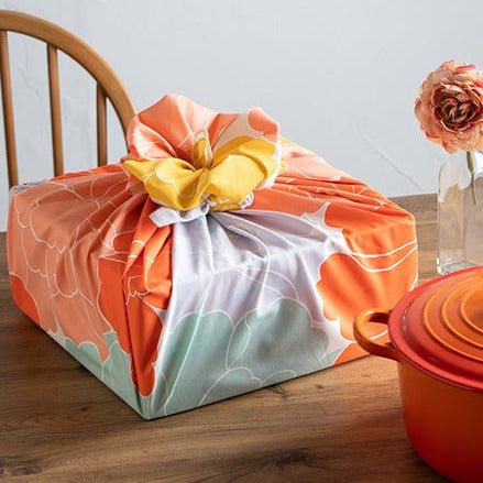 Furoshiki 100 – Peony in Orange (Organic Cotton) - Image 4