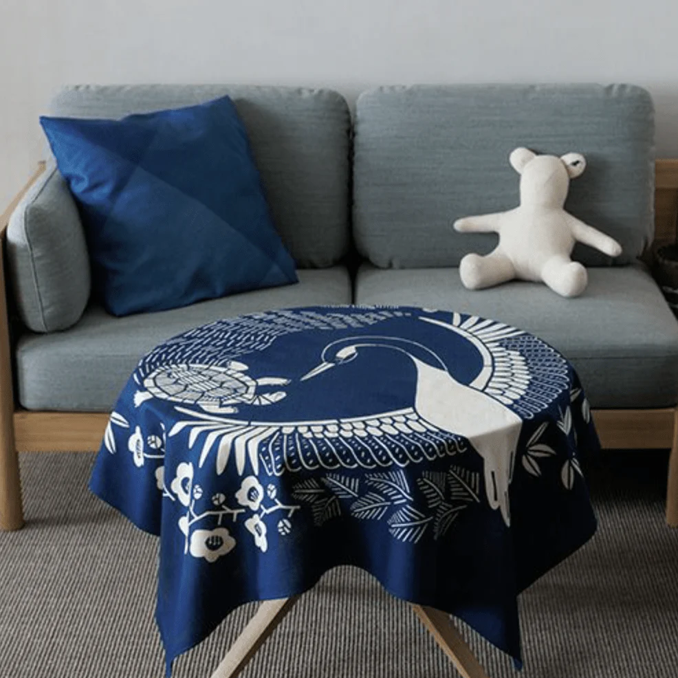 Furoshiki 100 – Indigo-Dyed Cranes & Turtles, Deep Indigo - Image 5