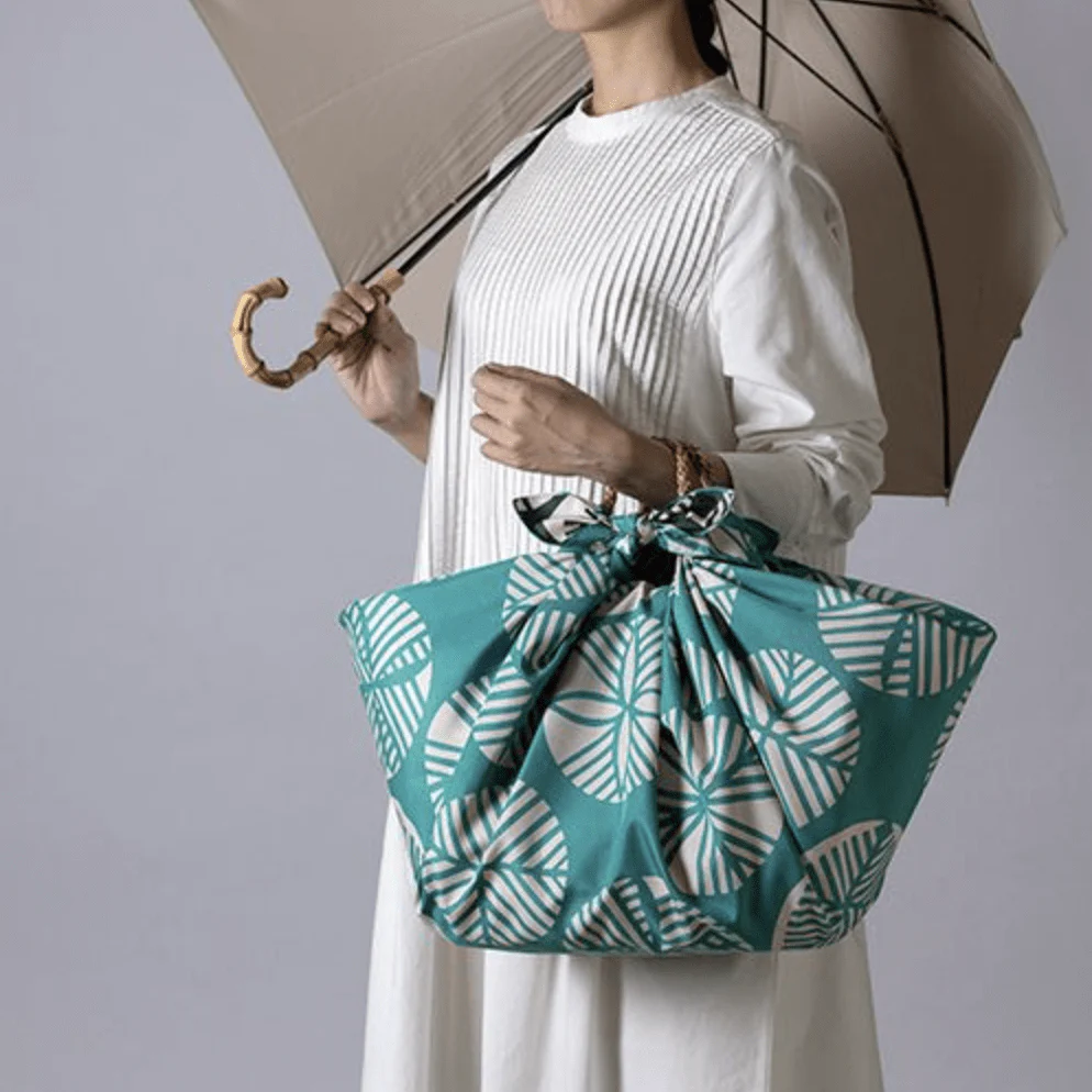 Furoshiki 100 – Isa Monyo “Pine” Reversible, Blue-Green & Deep Gray (Water-Repellent) - Image 5