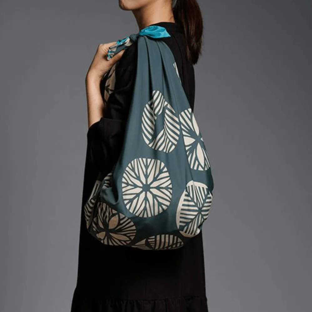 Furoshiki 100 – Isa Monyo “Pine” Reversible, Blue-Green & Deep Gray (Water-Repellent) - Image 6