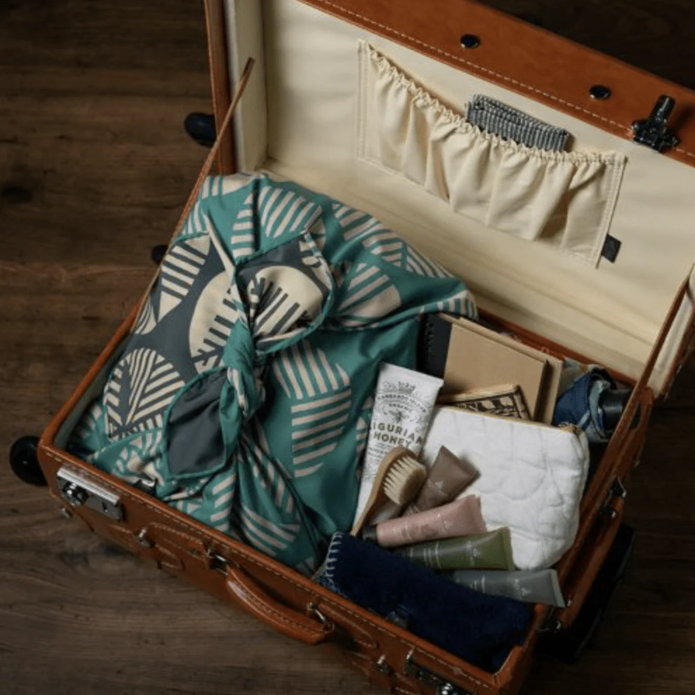 Furoshiki 100 – Isa Monyo “Pine” Reversible, Blue-Green & Deep Gray (Water-Repellent) - Image 7