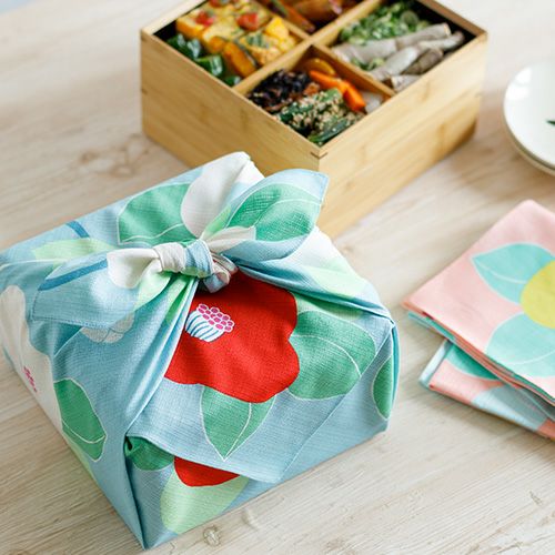 Furoshiki 70 – Camellia in Turquoise (Organic Cotton) - Image 5