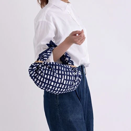 Furoshiki 70 – Sora Check in Navy Blue (Organic Cotton) - Image 3