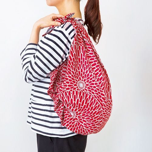 Furoshiki 100 – Isa Monyo “Chrysanthemum” Reversible, Red & Blue-Gray - Image 4